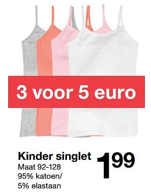 Aanbiedingen Kinder singlet - Huismerk - Zeeman  - Geldig van 26/05/2018 tot 09/06/2018 bij Zeeman