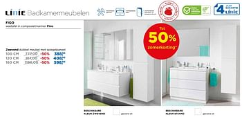 Aanbiedingen Linie figo badkamermeubelen zwevend dubbel meubel met spiegelpaneel - Linie - Geldig van 28/05/2018 tot 24/06/2018 bij X2O