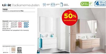 Aanbiedingen Linie trend badkamermeubelen zwevend dubbel meubel met spiegelpaneel - Linie - Geldig van 28/05/2018 tot 24/06/2018 bij X2O