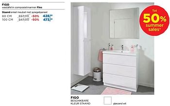 Aanbiedingen Figo badkamermeubelen staand enkel meubel met spiegelpaneel - Linie - Geldig van 25/06/2018 tot 31/07/2018 bij X2O