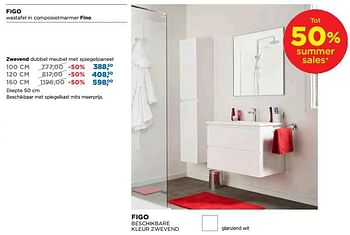 Aanbiedingen Figo badkamermeubelen zwevend dubbel meubel met spiegelpaneel - Linie - Geldig van 25/06/2018 tot 31/07/2018 bij X2O