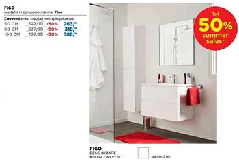 Aanbiedingen Figo badkamermeubelen zwevend enkel meubel met spiegelpaneel - Linie - Geldig van 25/06/2018 tot 31/07/2018 bij X2O