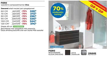 Aanbiedingen Fiero badkamermeubelen zwevend enkel meubel met spiegelpaneel - Storke - Geldig van 25/06/2018 tot 31/07/2018 bij X2O