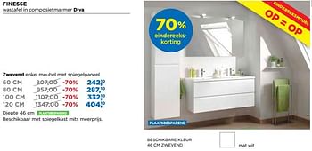 Aanbiedingen Finesse badkamermeubelen zwevend enkel meubel met spiegelpaneel - Storke - Geldig van 25/06/2018 tot 31/07/2018 bij X2O