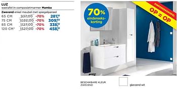 Aanbiedingen Luz badkamermeubelen zwevend enkel meubel met spiegelpaneel - Storke - Geldig van 25/06/2018 tot 31/07/2018 bij X2O