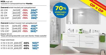 Aanbiedingen Noa badkamermeubelen zwevend enkel meubel met spiegelpaneel - Storke - Geldig van 25/06/2018 tot 31/07/2018 bij X2O
