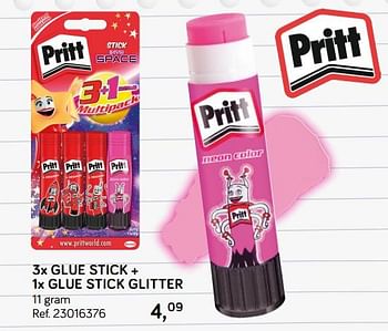 Aanbiedingen 3x glue stick + 1x glue stick glitter - Pritt - Geldig van 31/07/2018 tot 11/09/2018 bij Supra Bazar
