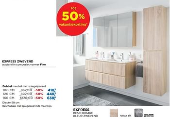 Aanbiedingen Express badkamermeubelen zwevend dubbel meubel met spiegelpaneel - Linie - Geldig van 01/08/2018 tot 02/09/2018 bij X2O