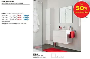 Aanbiedingen Figo badkamermeubelen zwevend dubbel meubel met spiegelpaneel - Linie - Geldig van 01/08/2018 tot 02/09/2018 bij X2O
