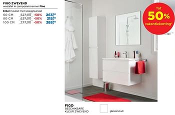 Aanbiedingen Figo badkamermeubelen zwevend enkel meubel met spiegelpaneel - Linie - Geldig van 01/08/2018 tot 02/09/2018 bij X2O