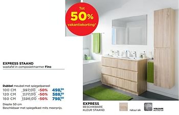 Aanbiedingen Express badkamermeubelen staand dubbel meubel met spiegelpaneel - Linie - Geldig van 01/08/2018 tot 02/09/2018 bij X2O