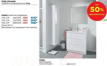 Aanbiedingen Figo badkamermeubelen staand dubbel meubel met spiegelpaneel - Linie - Geldig van 01/08/2018 tot 02/09/2018 bij X2O