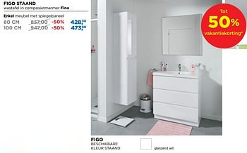 Aanbiedingen Figo badkamermeubelen staand enkel meubel met spiegelpaneel - Linie - Geldig van 01/08/2018 tot 02/09/2018 bij X2O