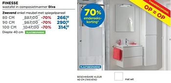 Aanbiedingen Finesse badkamermeubelen zwevend enkel meubel met spiegelpaneel - Storke - Geldig van 01/08/2018 tot 02/09/2018 bij X2O