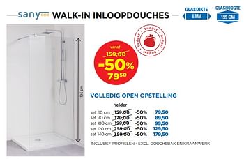 Aanbiedingen Walk-in inloopdouches - Sany one - Geldig van 03/09/2018 tot 30/09/2018 bij X2O