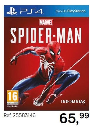 Aanbiedingen Ps4 spider-man - Insomniac Games - Geldig van 18/09/2018 tot 23/10/2018 bij Supra Bazar