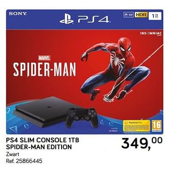 Aanbiedingen Sony ps4 slim console 1tb spider-man edition zwart - Sony - Geldig van 18/09/2018 tot 23/10/2018 bij Supra Bazar