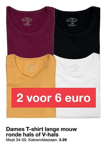 Aanbiedingen Dames t-shirt lange mouw ronde hals of v-hals - Huismerk - Zeeman  - Geldig van 29/09/2018 tot 12/10/2018 bij Zeeman