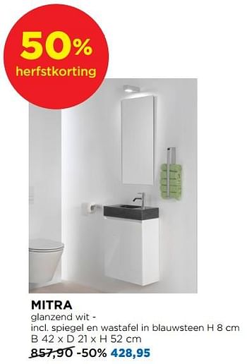 Aanbiedingen Mitra glanzend wit - incl. spiegel en wastafel in blauwsteen - Balmani - Geldig van 01/10/2018 tot 28/10/2018 bij X2O