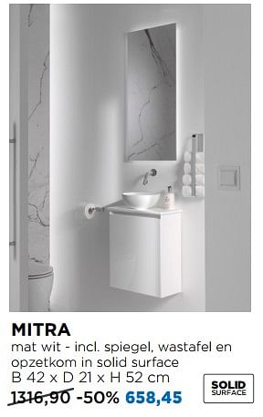 Aanbiedingen Mitra mat wit - incl. spiegel, wastafel en opzetkom in solid surface - Balmani - Geldig van 01/10/2018 tot 28/10/2018 bij X2O