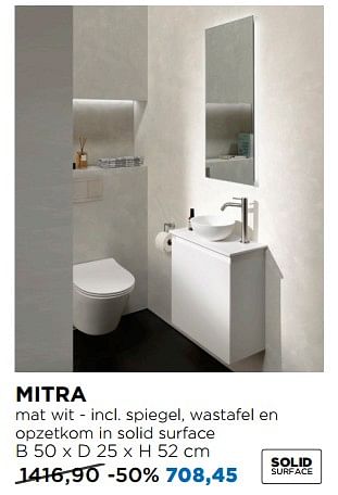 Aanbiedingen Mitra mat wit - incl. spiegel, wastafel en opzetkom in solid surface - Balmani - Geldig van 01/10/2018 tot 28/10/2018 bij X2O
