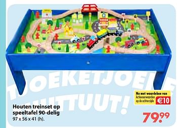 Aanbiedingen Houten treinset op speeltafel 90-delig - Huismerk - Multi Bazar - Geldig van 08/10/2018 tot 06/12/2018 bij Multi Bazar