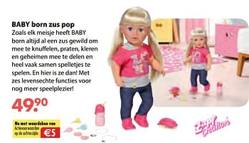 Aanbiedingen Baby born zus pop - Zapf creation - Geldig van 08/10/2018 tot 06/12/2018 bij Multi Bazar