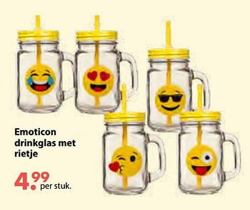 Aanbiedingen Emoticon drinkglas met rietje - Huismerk - Multi Bazar - Geldig van 08/10/2018 tot 06/12/2018 bij Multi Bazar