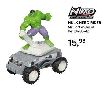 Aanbiedingen Hulk hero rider - Nikko - Geldig van 16/10/2018 tot 11/12/2018 bij Supra Bazar