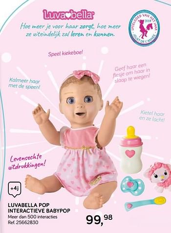 Aanbiedingen Luvabella pop interactieve babypop - Luvabella - Geldig van 16/10/2018 tot 11/12/2018 bij Supra Bazar