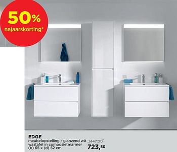 Aanbiedingen Edge meubelopstelling - glanzend wit wastafel in composietmarmer - Storke - Geldig van 29/10/2018 tot 01/12/2018 bij X2O