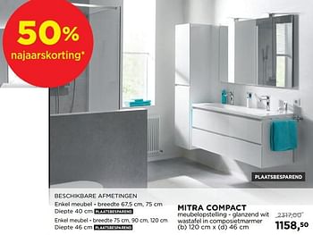 Aanbiedingen Mitra compact meubelopstelling - glanzend wit wastafel in composietmarmer - Balmani - Geldig van 29/10/2018 tot 01/12/2018 bij X2O