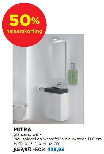 Aanbiedingen Toiletmeubelen mitra glanzend wit - incl. spiegel en wastafel in blauwsteen - Balmani - Geldig van 29/10/2018 tot 01/12/2018 bij X2O