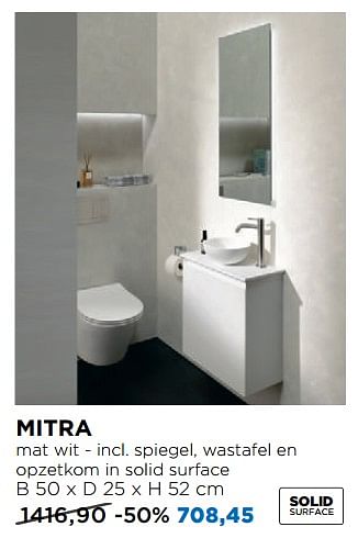 Aanbiedingen Toiletmeubelen mitra mat wit - incl. spiegel, wastafel en opzetkom in solid surface - Balmani - Geldig van 29/10/2018 tot 01/12/2018 bij X2O