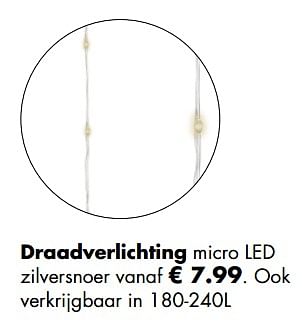 Aanbiedingen Draadverlichting micro led zilversnoer - Huismerk - Multi Bazar - Geldig van 05/11/2018 tot 25/12/2018 bij Multi Bazar
