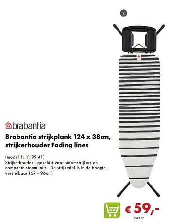 Aanbiedingen Brabantia strijkplank 124 x 38cm, strijkerhouder fading lines (model 1: 11.99.41) - Brabantia - Geldig van 02/12/2018 tot 06/01/2019 bij Multi Bazar