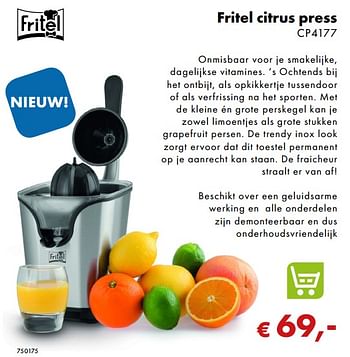 Aanbiedingen Fritel citrus press cp4177 - Fritel - Geldig van 02/12/2018 tot 06/01/2019 bij Multi Bazar