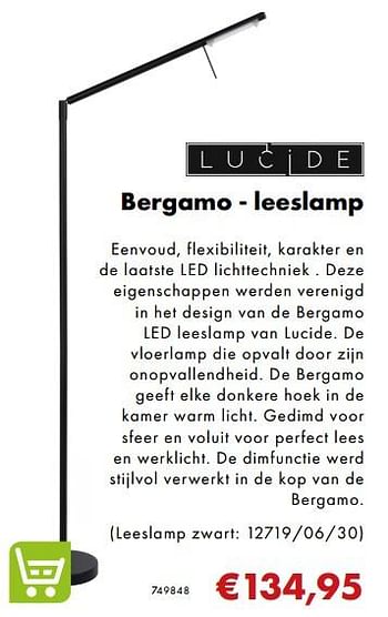Aanbiedingen Bergamo - leeslamp (leeslamp zwart: 12719-06-30) - Lucide - Geldig van 02/12/2018 tot 06/01/2019 bij Multi Bazar