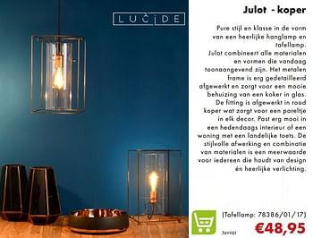 Aanbiedingen Julot - koper (tafellamp: 78386-01-17) - Lucide - Geldig van 02/12/2018 tot 06/01/2019 bij Multi Bazar