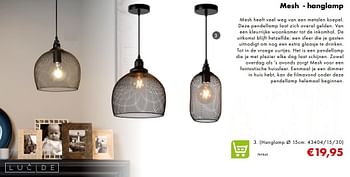 Aanbiedingen Mesh - hanglamp (hanglamp ø 15cm: 43404-15-30) - Lucide - Geldig van 02/12/2018 tot 06/01/2019 bij Multi Bazar