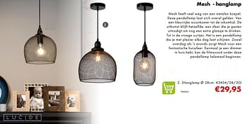 Aanbiedingen Mesh - hanglamp (hanglamp ø 28cm: 43404-28-30) - Lucide - Geldig van 02/12/2018 tot 06/01/2019 bij Multi Bazar