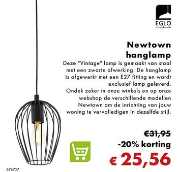 Aanbiedingen Newtown hanglamp - Eglo - Geldig van 02/12/2018 tot 06/01/2019 bij Multi Bazar