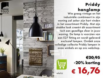 Aanbiedingen Priddy hanglamp - Eglo - Geldig van 02/12/2018 tot 06/01/2019 bij Multi Bazar