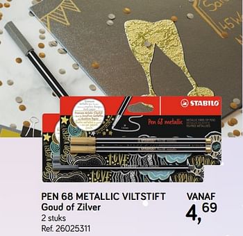 Aanbiedingen Pen 68 metallic viltstift goud of zilver - Stabilo - Geldig van 04/12/2018 tot 08/01/2019 bij Supra Bazar