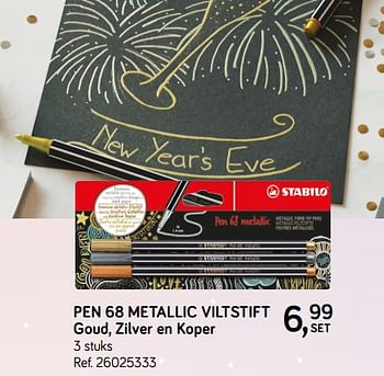 Aanbiedingen Pen 68 metallic viltstift goud, zilver en koper - Stabilo - Geldig van 04/12/2018 tot 08/01/2019 bij Supra Bazar