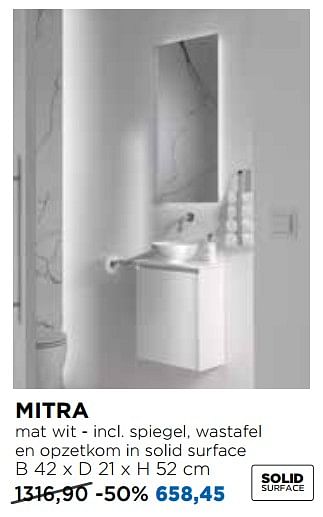 Aanbiedingen Mitra mat wit - incl. spiegel, wastafel en opzetkom in solid surface - Balmani - Geldig van 27/12/2018 tot 31/01/2019 bij X2O