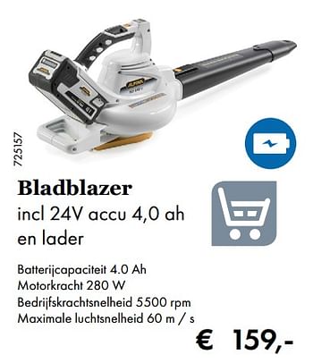 Aanbiedingen Alpina bladblazer incl 24v accu 4,0 ah en lader - Alpina - Geldig van 18/02/2019 tot 31/03/2019 bij Multi Bazar