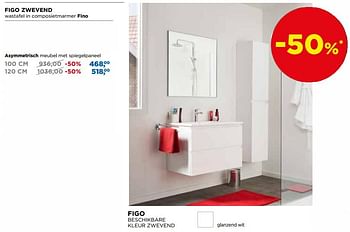 Aanbiedingen Figo zwevend wastafel in composietmarmer fino asymmetrisch meubel met spiegelpaneel - Linie - Geldig van 04/02/2019 tot 03/03/2019 bij X2O