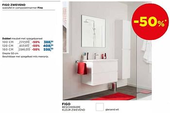 Aanbiedingen Figo zwevend wastafel in composietmarmer fino dubbel meubel met spiegelpaneel - Linie - Geldig van 04/02/2019 tot 03/03/2019 bij X2O