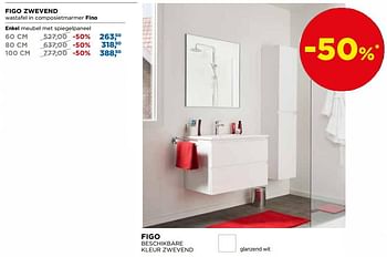 Aanbiedingen Figo zwevend wastafel in composietmarmer fino enkel meubel met spiegelpaneel - Linie - Geldig van 04/02/2019 tot 03/03/2019 bij X2O